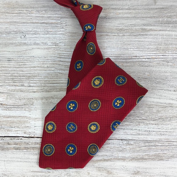 Chanel Paris CC Logo Red Silk Tie Italy - Picture 5 of 8